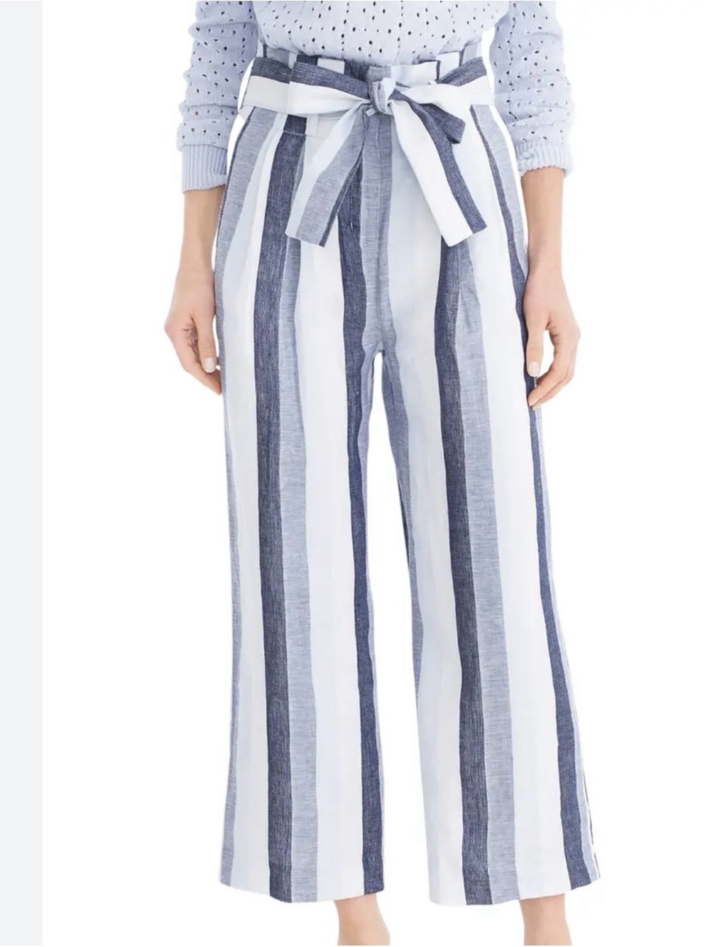 Point Sur paper bag lined pleated linen stripes coastal casual pants in Petite 0